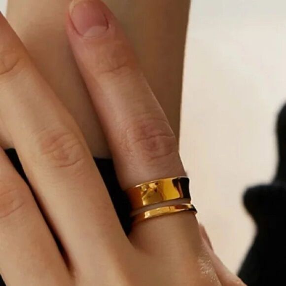 ⭐️#17 Unique Retro Gold Double Bar Ring - Picture 1 of 13